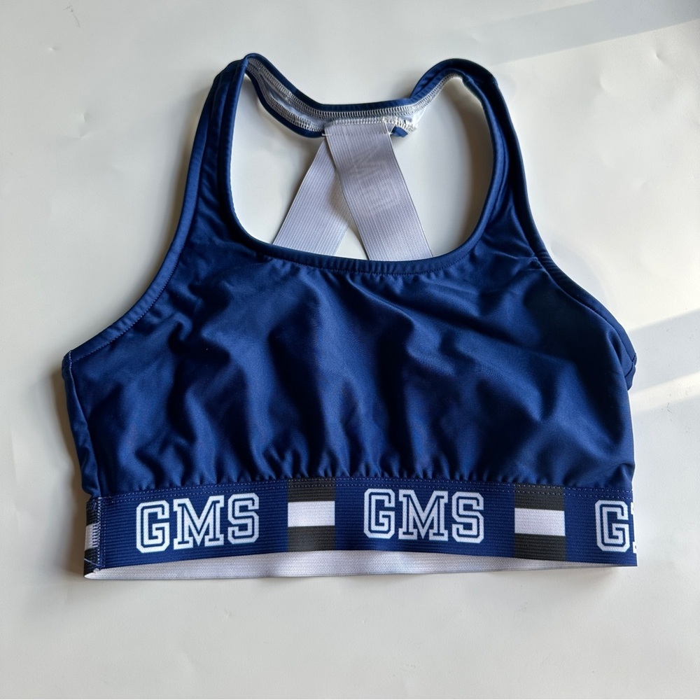 Varsity Navy and White Cheerleading Sports Bra Size Small